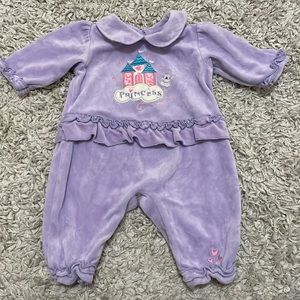 Okie-Dokie Purple Velour Princess Romper, Size 3-6 Months
